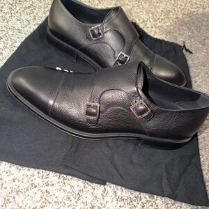 Hugo Boss Black Leather Double Monk Strap Oxfords